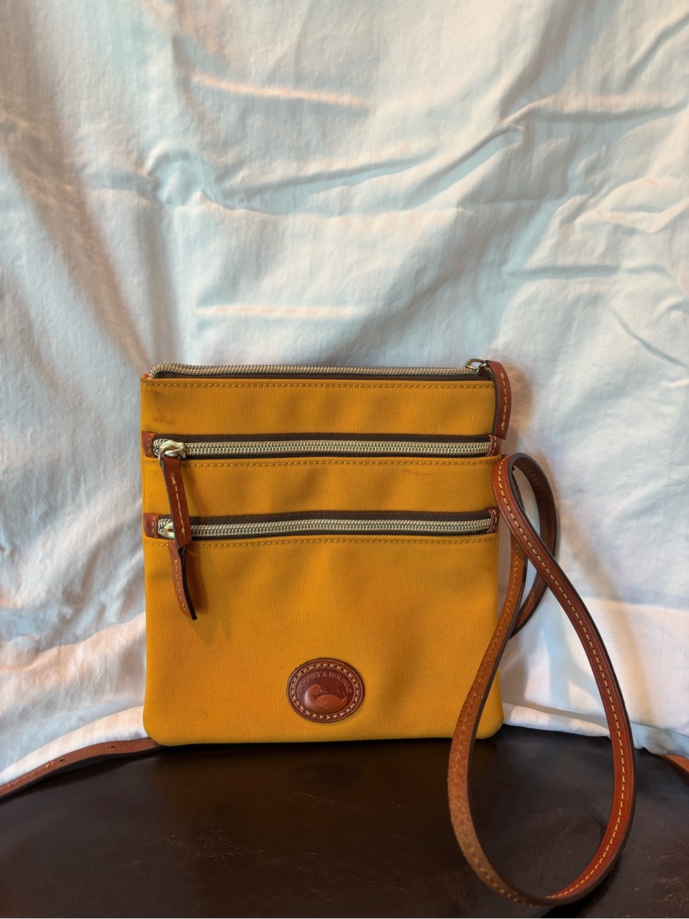 Dooney & Bourke Yellow Mustard Canvas Crossbody with Leather Trim